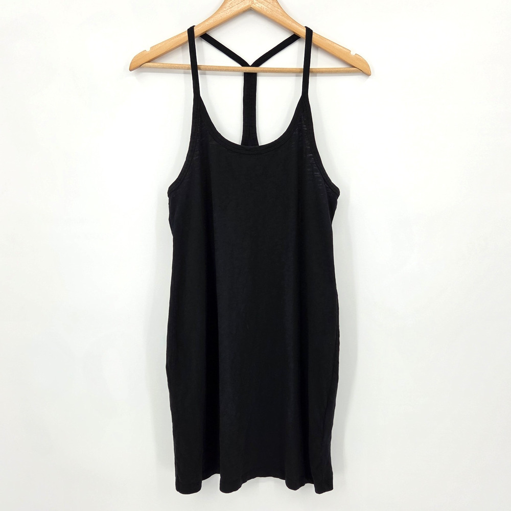 J Crew Racerback Tank Dress Black Slub Knit Cotton Minimalist Casual Chic Size M